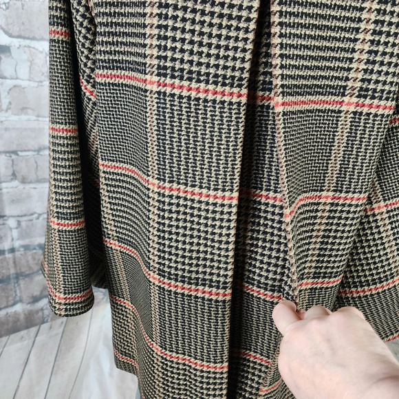 Halogen x Atlantic Pacific Glen Plaid Pea Coat Bell Sleeve Tan/Black Size Medium - Picture 8 of 15